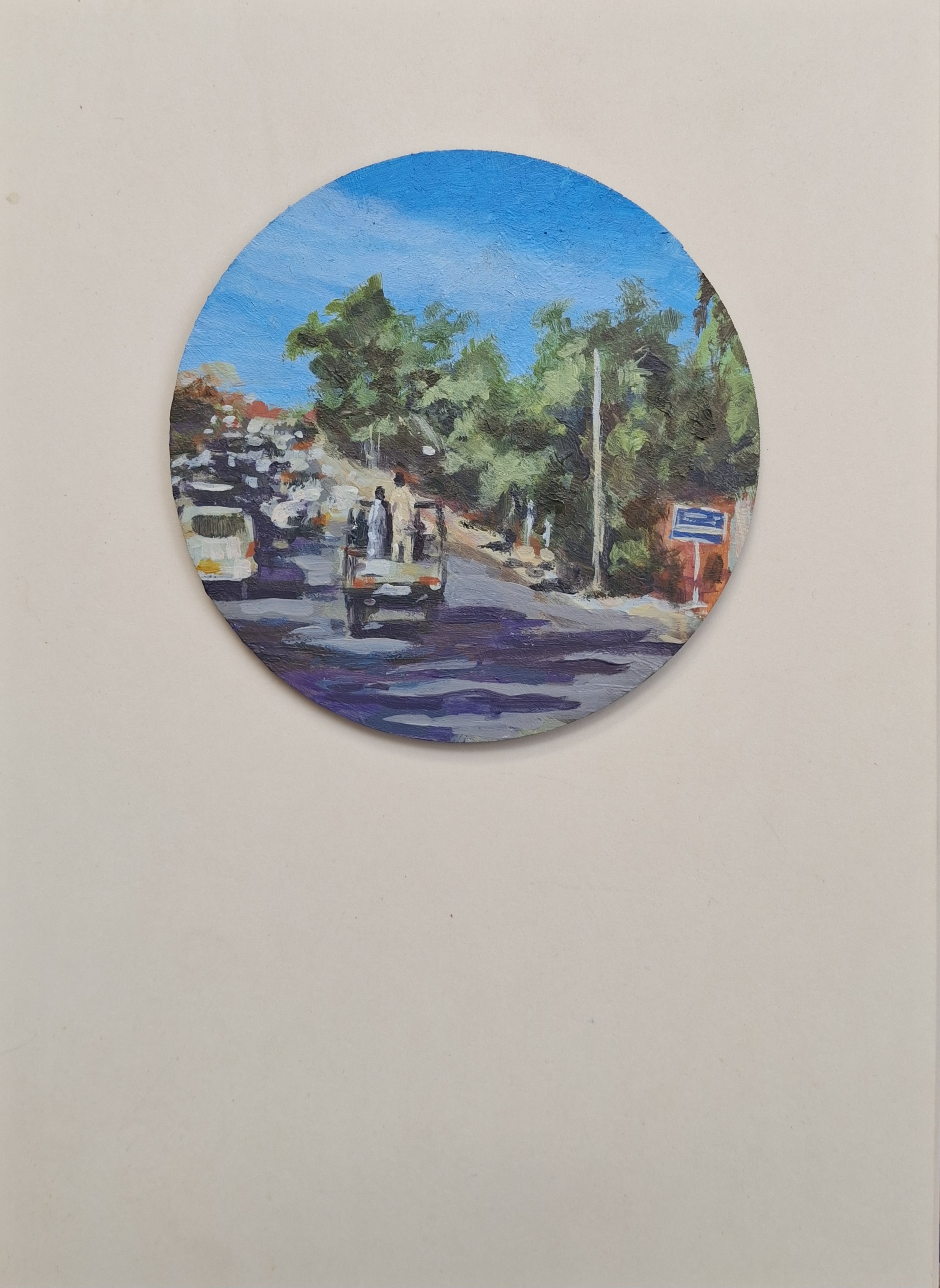 Acrylic on circular panel, 4 inches, 2026