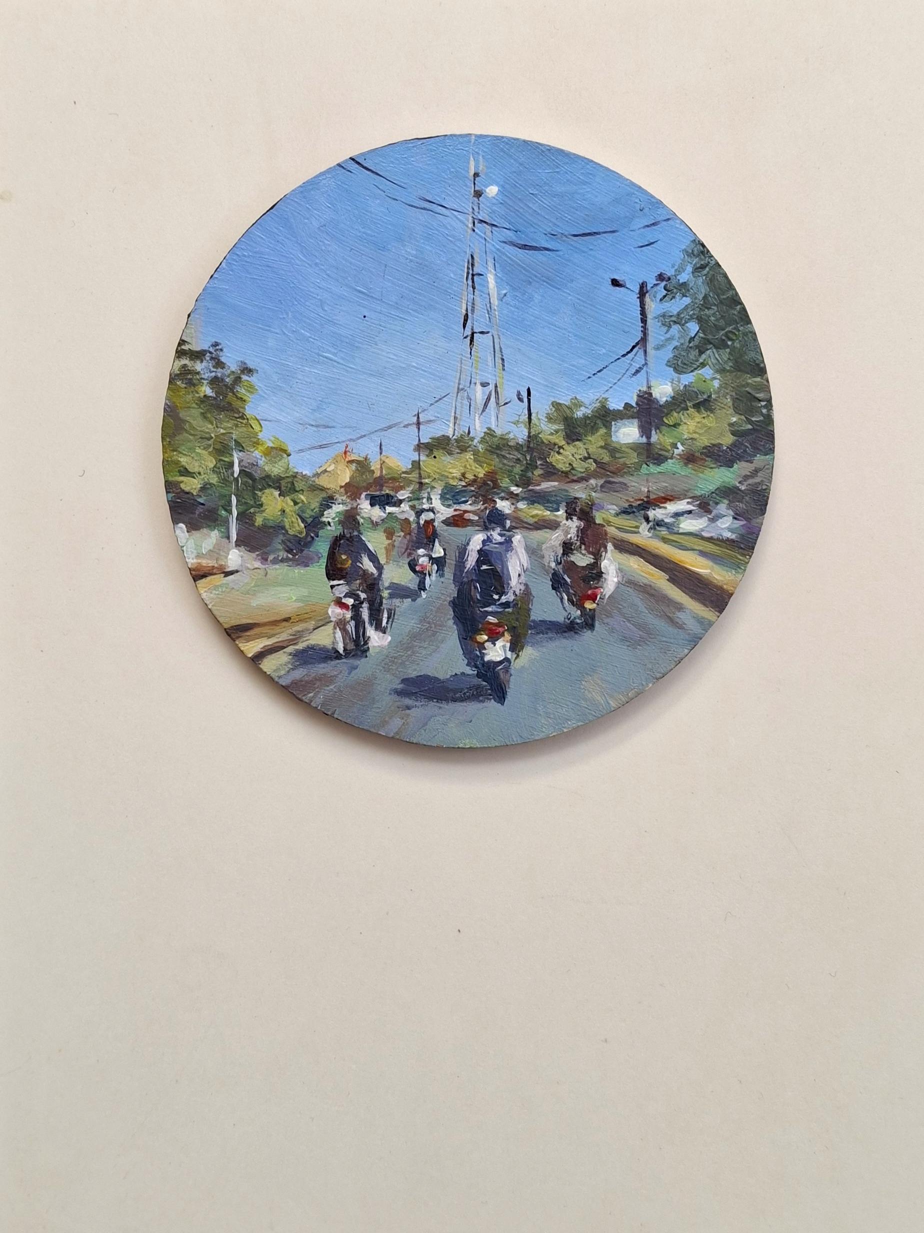 Acrylic on circular panel, 4 inches, 2025