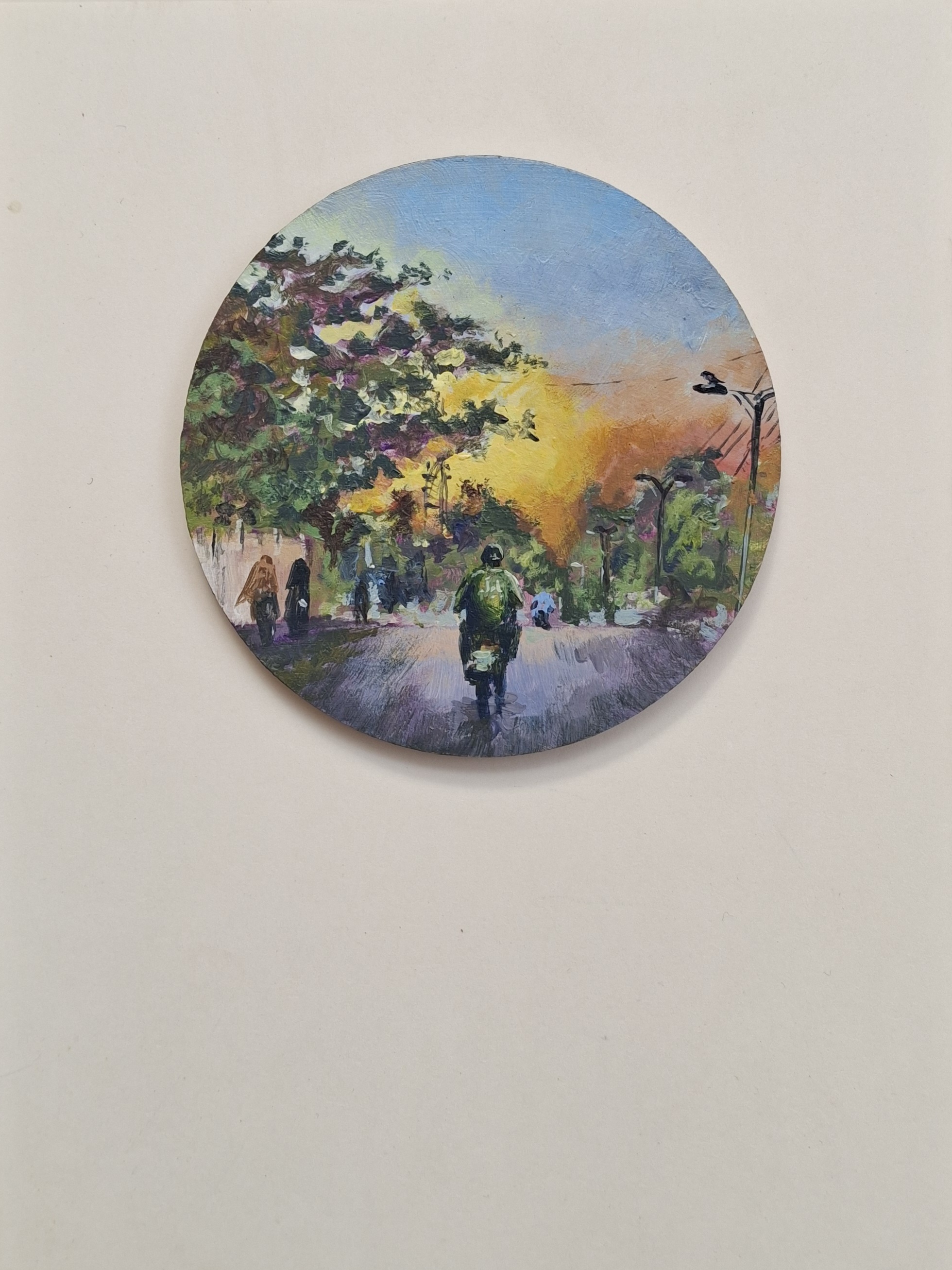 Acrylic on circular panel, 4 inches, 2025