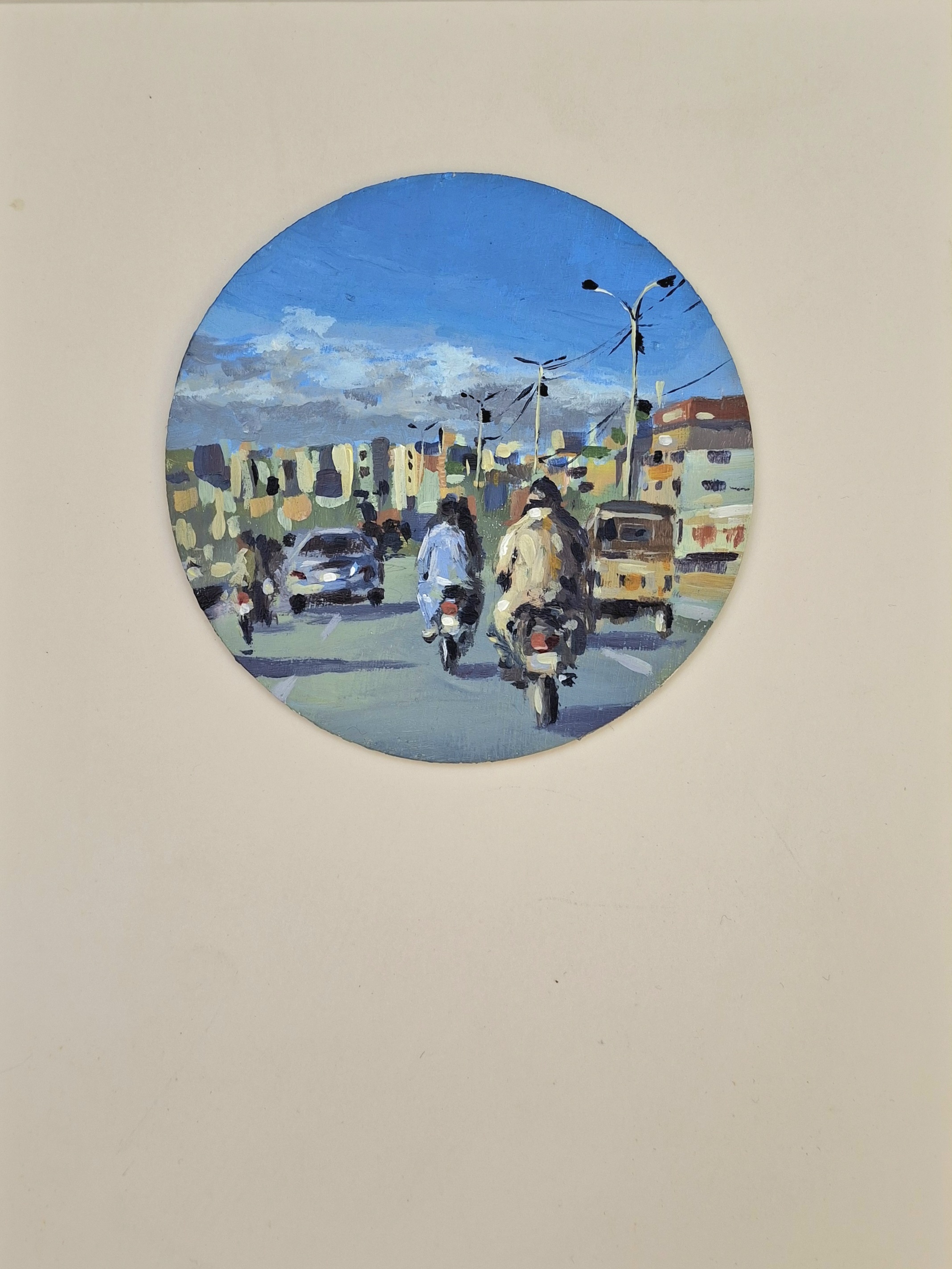 Acrylic on circular panel, 4 inches, 2026